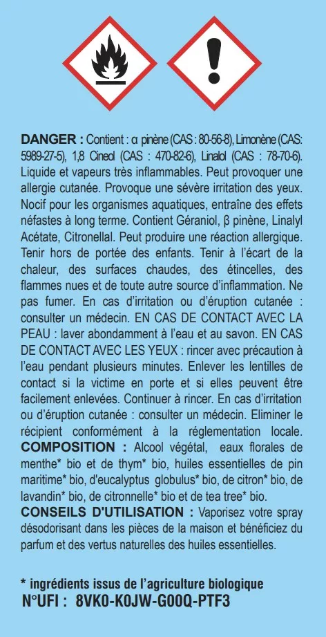 Etiquette spray purifiant